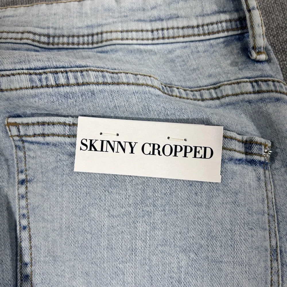 Zara Skinny Cropped Jeans Mens 32 Light Wash Blue NEW Distressed Ripped Tapered